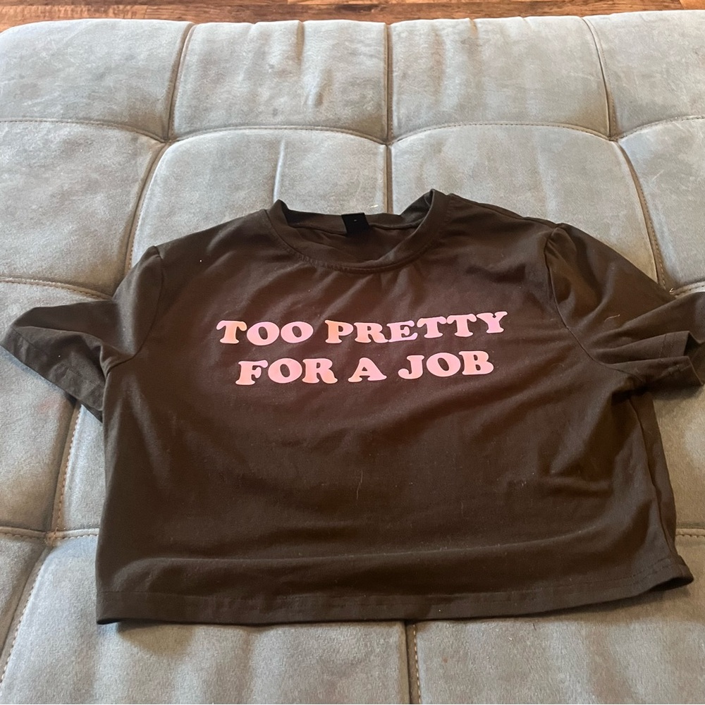SHEIN Dark Brown Crop Top with Pink Text